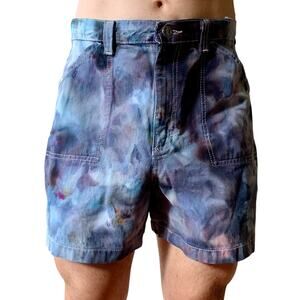 Vintage Riders Ice Dye Denim Shorts Blue Gray Reworked Hand Dyed High Rise